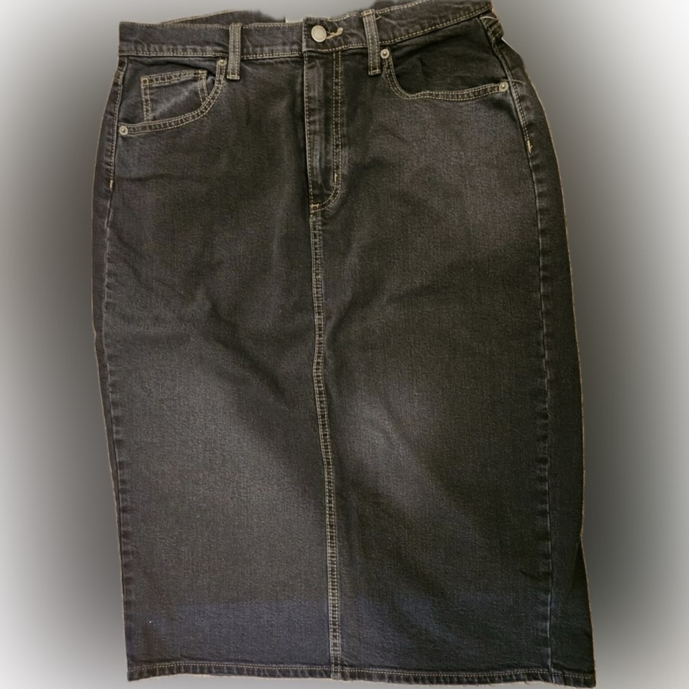Universal Thread Women's Denim Midi Skirt-High RISE Black Wash  Size 12 NWT